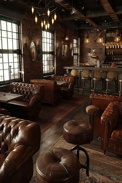 23 Whiskey Lounge Inspirations - Remodr Modern Saloon Bar, Whiskey Room Ideas, Industrial Restaurant Design, Vintage Speakeasy, Basement Cellar, Rustic Lounge, Golf Lounge, Wine Pub, Lounge Aesthetic