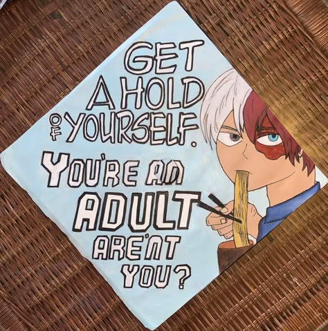 My Hero Academia (Boku No Hero Academia) College Graduation Cap Design Hxh Graduation Cap, Mha Graduation Cap, Haikyuu Graduation Cap, Anime Cap Decoration Graduation, Anime Grad Cap, Anime Themed Graduation Caps, Anime Graduation Cap Designs, Anime Graduation Cap, Funny Graduation Cap Decoration