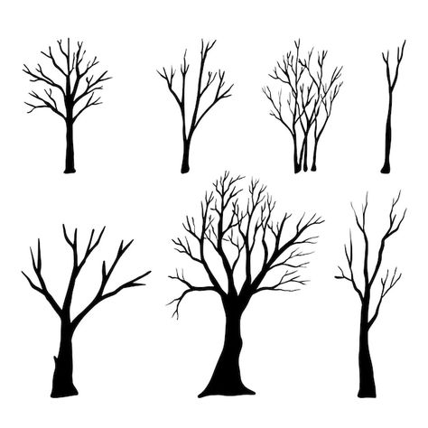 Vector set of hand drawn vector doodle n... | Premium Vector #Freepik #vector #old-tree #dry-tree #dead-tree #tree-art Shadow Activities, Tree Doodle, Dry Tree, Silhouette Sketch, Vector Doodle, 8th Grade Art, Dead Tree, Silhouette Drawing, Tree Sketches