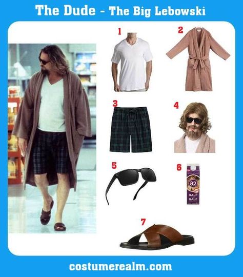 How To Dress Like The Dude Costume For Halloween & Cosplay 90s Cosplay Ideas, The Dude Big Lebowski Costume, The Dude Halloween Costume, The Big Lebowski Costume, The Dude Costume, The Dude Big Lebowski, Big Lebowski Costume, Elaborate Costumes, Dad Costume