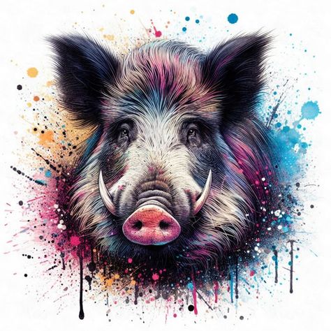 Wild Boar Splash art - Gareth Parkes Wild Boar Tattoo, Boar Tattoo, Running Of The Bulls, Animal Action, Dog Pen, Woodland Art, Splash Art, Artist Palette, Wild Boar