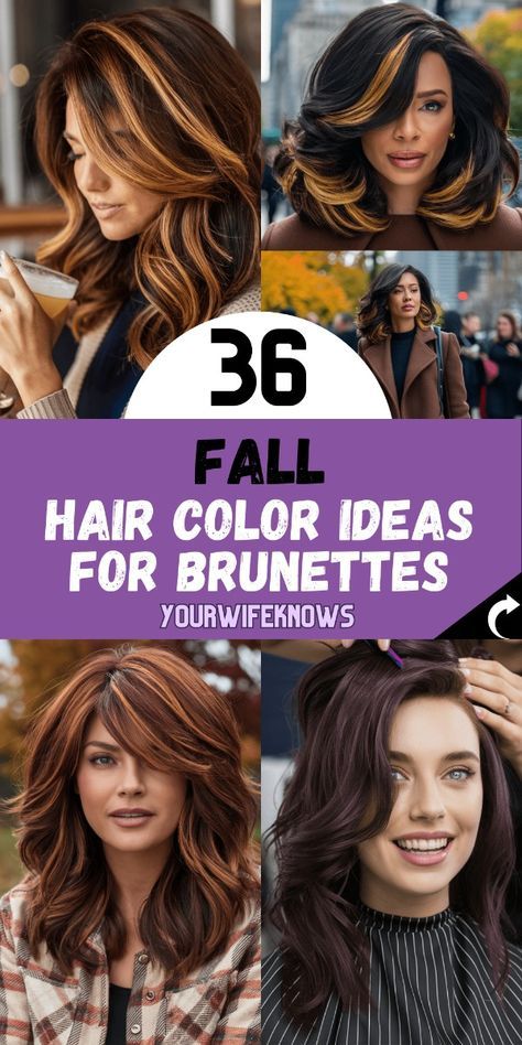 Fall Hair Colors For Brunettes, Fall Hair Highlights, Red Highlights In Brown Hair, Trendy Fall Hair Color, Colors For Brunettes, Hair Colors For Brunettes, Highlights For Dark Brown Hair, Dark Fall Hair, Auburn Highlights