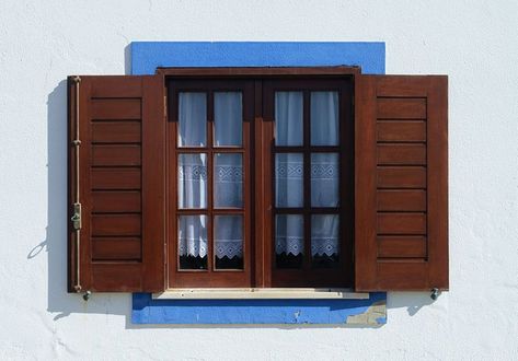 Wooden Window Design, Wooden Window Shutters, House Window Design, Interior Window Shutters, Wooden Window Frames, Rustic Window, House Window, Wooden Windows, Window Shutters