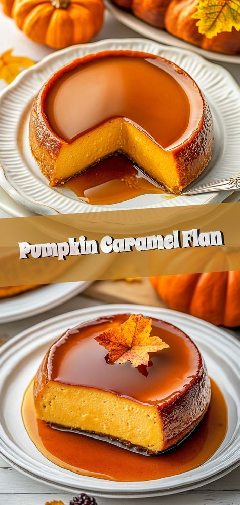 Indulge in the ultimate autumn dessert with our Pumpkin Caramel Flan Delight! 🍂✨ This luscious creation combines the creamy texture of flan with the rich flavors of pumpkin and aromatic spices, topped with a gorgeous golden caramel layer. Perfect for festive gatherings or cozy nights in, this treat is sure to impress friends and family alike. Easy to make and delightful to eat, it captures the essence of fall in every bite. Pin now and bring a touch of seasonal magic to your dessert table! #pumpkinflan #autumntreats #caramellove #fallflavors #sweetescape Pumpkin Spice Flan, Sweet Potato Flan, Pumpkin Flan Cake, Mini Flans Desserts, Flan Pumpkin, Pumpkin Flan Cake Recipe, Pumpkin Layered Dessert, Flan Recipe Mexican, Candied Pumpkin Recipe