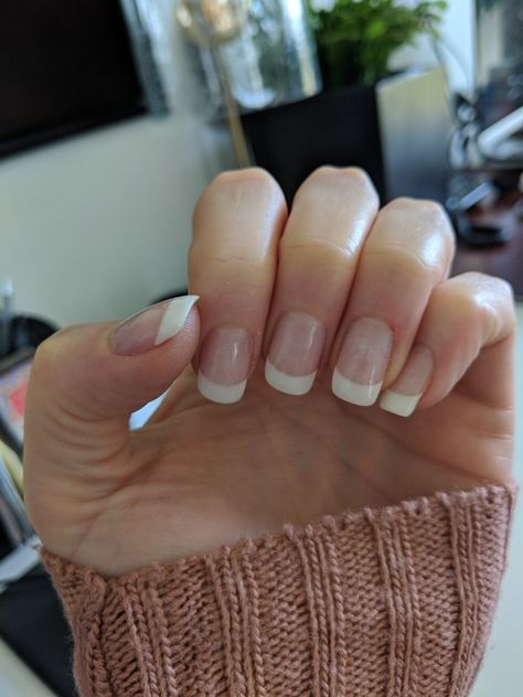 SNS Classic French Manicure Sns French Tip Color, French Tip Nails Regular Polish, Sns French Nails Square, French Nails Sns, Sns Nails French, Sns Nails French Tips, French Manicure Sns, Regular French Manicure, Sns French Nails