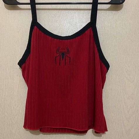 Red and Black Spider Crop Top Tank Red And Black Spider, Black Color Hairstyles, Spiderman Outfit, Spiderman Shirt, Hairstyles Black Hair, Color Hairstyles, Black Spider, Crop Top Outfits, Hairstyles Black