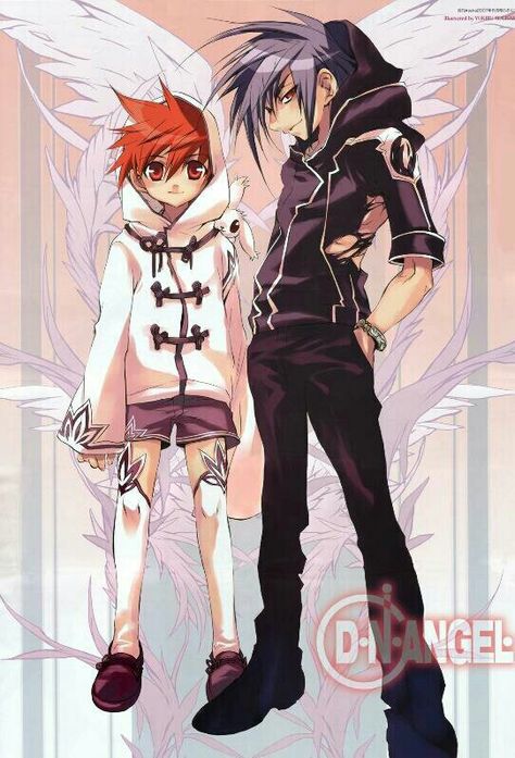 Phantom Dark/Dark Mousy, Daisuke Niwa, side by side, Wiz, resting on shoulder; D.N.Angel Dn Angel Manga, Video Game Fashion, Dn Angel, D N Angel, Angel Manga, Anime Fashion, Anime Nerd, Old Anime, Cartoon Crossovers