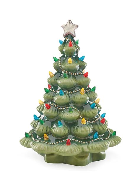 Lenox Treasured Traditions Green Lit Christmas Tree Lenox Christmas Ornaments, Light Up Tree, Lenox Christmas, Retro Christmas Tree, Tree Carving, Ceramic Christmas Trees, Ceramic Christmas, Tree Lighting, Christmas Tree Lighting