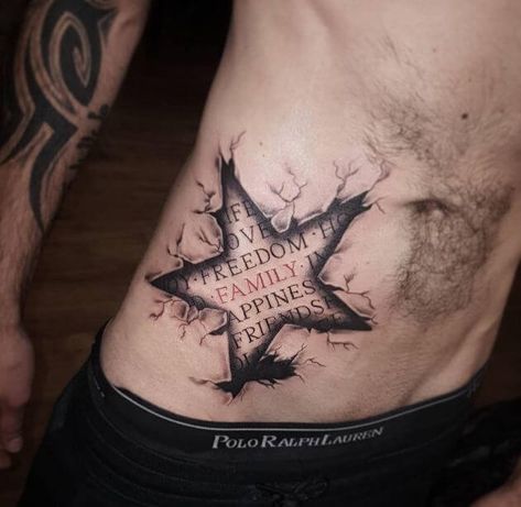 Best Star Tattoos, Rib Tattoo Quotes, Star Tattoos For Men, Nautical Star Tattoos, Star Tattoo Meaning, Shooting Star Tattoo, Cage Tattoos, Ribcage Tattoo, Star Tattoo Designs