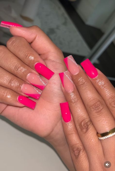 Cute Short Acrylic Nails Hot Pink, Dark Pink Nails Acrylic Art Designs, Pink Nail Designs On Black Women, Mix Match Color Nails, Cute Acrylic Nails For Black Women, Summer Nail Colors Short Nails, Short Nail Designs Hot Pink, Bright Pink Nail Designs Short, Hot Pink Short Nails Art Designs