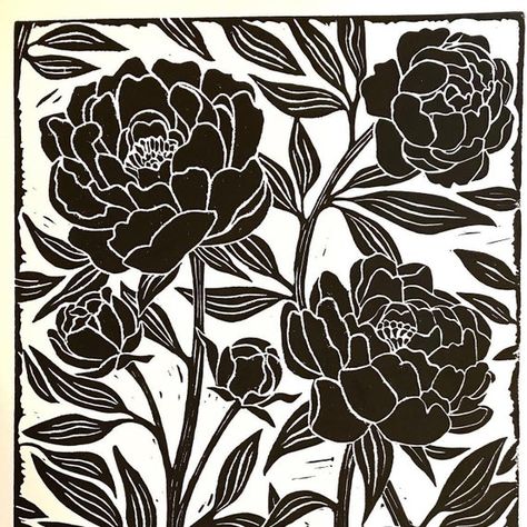 Peonies Black and White handmade block print linocut art | Etsy Beautiful Peonies, Woodcut Art, Linocut Printmaking, Lino Art, Peony Print, Linocut Art, Colorful Artwork, Lino Print, Natural Forms