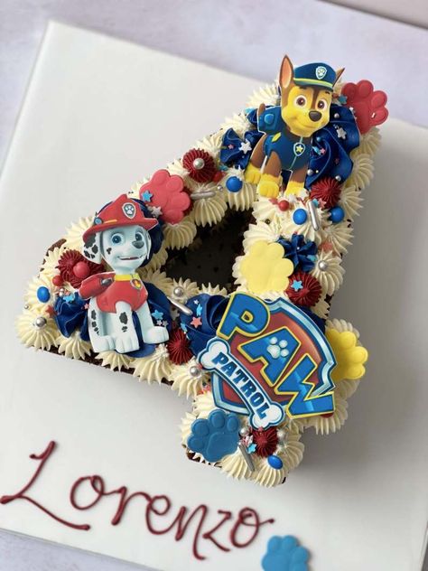 Cupcakes Paw Patrol, Pastel Paw Patrol, Number 4 Cake, Paw Patrol Birthday Party Cake, Paw Patrol Cupcakes, 4de Verjaardag, Paw Patrol Birthday Theme, Cake Number, Number Birthday Cakes