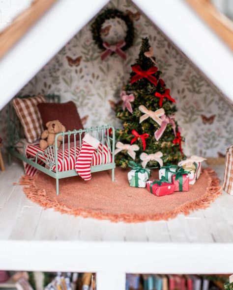 My Ikea Dollhouse Renovation! | Collective Gen Diy Dollhouse Chair, Dolls House Christmas, Christmas Dollhouse Makeover, Christmas Dollhouse Diy, Ikea Dollhouse Makeover, Aesthetic Dollhouse, Ikea Doll, Happy Hobbies, Cardboard Gingerbread