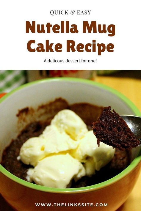 If you’re looking for a quick and easy mouth-watering dessert you need to try this Chocolate Chip Nutella Mug Cake. You will only need 5 ingredients and it’s ready in minutes! thelinkssite.com #mugcake #cake #Nutella #Nutellacake #singleserve Airfryer Baking, Cake Microwave, Mugcake Recipe, Microwave Recipe, Nutella Mug Cake, Chocolate Chip Mug Cake, 31 Daily, Chip Mug, Mug Cake Microwave