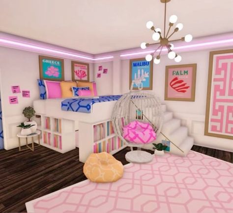 Blocksburg Bedrooms Ideas, Club Roblox Preppy Room, Bedroom Ideas Bloxburg Teen, Bloxburg Apartment Idea, Cool Bloxburg Rooms, Preppy Bloxburg Room Ideas, Bloxburg Room Decor Ideas, Bloxburg Sleepover Room, Club Roblox House Ideas Kids Bedroom