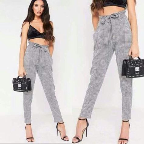 Gingham Check Trousers Pencil Trousers, Checked Trousers, Hounds Tooth, Trouser Pants Women, Gingham Check, Printed Ties, New Woman, Waist Size, Trousers Women