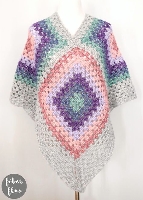 Granny Square Poncho, Wildflower Fields, Granny Stripe, Crochet Poncho Free Pattern, Crochet Sweater Pattern Free, Crochet Poncho Patterns, Poncho Pattern, Sweater Crochet Pattern, Crochet Poncho