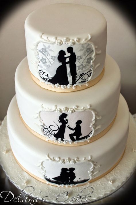 Silhouette Cakes, Bolo Paris, Silhouette Wedding Cake, Mini Wedding Cakes, Silhouette Cake, Silhouette Wedding, Rustic Cake Toppers, Wedding Cake Flavors, Wedding Silhouette