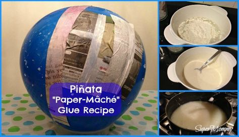 Paper Mache Glue/Paste to Make Your DIY Pinata Paper Mache Glue Recipe, Paper Mache Pinata, Glue Recipe, How To Make Glue, Homemade Pinata, Paper Mache Recipe, How To Make Pinata, Paper Mache Paste, 4 Birthday