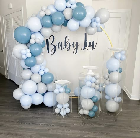 Balloon Arch Baby Shower Boy, Baby Blue Balloon Arch, Christening Balloons, Baby Boy Balloons, Birthday Party Decorations For Adults, Baby Boy Decorations, Pastel Baby Shower, Bridal Shower Balloons, Its A Boy Balloons