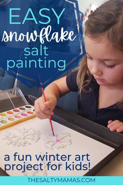 Add this snowflake salt painting to your winter themed art activities. Kids will love using glue, salt, and watercolors to create adorable snowflakes. Salt Snowflake Art, Snowflakes Art For Toddlers, Kindergarten Snowflake Art, Salt Painting For Kids, Snowflakes Art, Toddler Art Projects, Fine Motor Skills Activities, Creative Arts And Crafts, Unique Kids