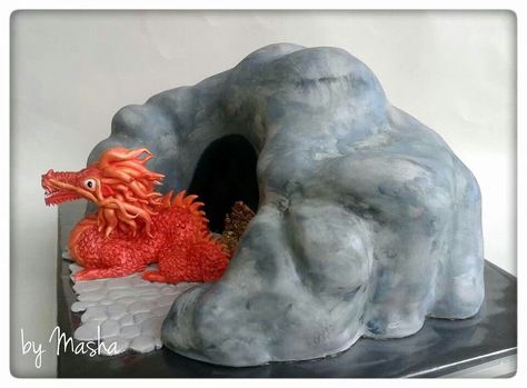 Dragon cave cake Cave Cake, Fondant Dragon, Sweet Treats Party, Dragon Cave, Japanese Party, Dragon Cakes, Dragon Cake, Birthday Baking, Fantasy Cake