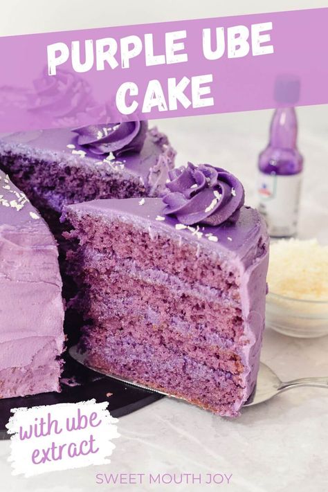 A deliciously soft and fluffy ube cake with four layers of ube sponge and a creamy ube buttercream frosting and filling. This purple yam cake is made using ube extract for an easy ube dessert recipe! Purple Yam Cake, Easy Layer Cake Recipes, Ube Dessert Recipe, Ube Dessert, Ube Extract, Yam Cake, Green Tea Cupcakes, Ube Cake, Ube Recipes