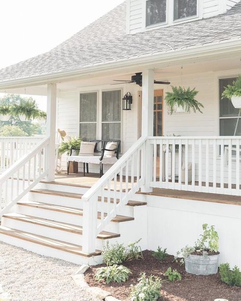 Front Porch Design Ideas, Front Porch Remodel, White Farmhouse Exterior, Trendy Farmhouse, Porch Design Ideas, Front Porch Makeover, Farmhouse Front Porch, Farmhouse Exterior Design, Porch Remodel