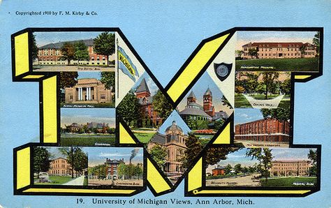 Flickriver: Photoset 'University Large Letter Postcards' by Shook ... Michigan Poster, Michigan History, Michigan Art, Outdoors Tattoo, Vintage University, Postcards For Sale, University Of Michigan, Illustrated Map, Large Letters