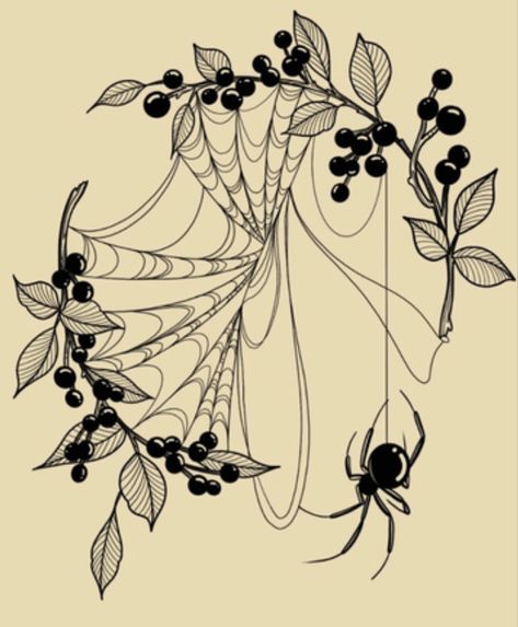 Spider dangling from Holly branch Mushroom Spider Web Tattoo, Spider Web Branch Tattoo, Charlottes Web Spider Tattoo, Spiderwebs And Flowers Tattoo, Vine And Spider Web Tattoo, Spider Tattoo Feminine, Itsy Bitsy Spider Tattoo, Gothic Gap Filler Tattoos, Poison Plants Tattoo