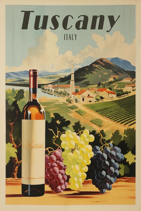 Step into the heart of Italy's wine region with our "Tuscany Italy Vintage Travel Poster". This charming piece captures the essence of Tuscany's rolling hills, dotted with vineyards and quaint farmhouses, evoking the tranquil beauty and rich tradition of Italian winStep into the heart of Italy's wine region with our "Tuscany Italy Vintage Travel Poster". Tuscany Wine Tour, Tuscany Vineyard, Wine Wallpaper, Vintage Italian Wedding, Vintage Italian Posters, Retro Italian, Tuscany Wine, Italian Posters, Italy Poster