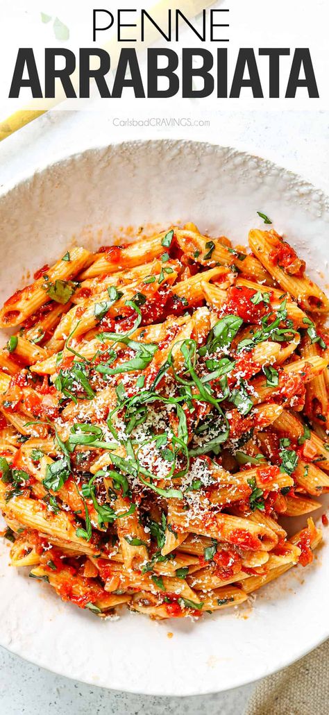 Penne Arrabbiata is as easy as it gets with spicy, rich, bright, tomato, basil and garlicky flavors - a must have for every cook! #garlic #basil #parmesan #recipe #recipeideas #recipeseasy #recipesfordinner #dinner #dinnerrecipes #dinnerideas #dinnertime #cooking #italianfood #italianrecipe #familydinner #familyrecipe #comfortfood #comfortfoodrecipes #comfortfoodrecipe #penne #arrabbiata #arrabiata #pennearrabbiata #pennearrabiata #arrabbiatasauce #arrabiatasauce #30mintedinner #30minutemeals Creamed Soups, Arrabiata Pasta, Cowboy Pasta, Pasta Arrabiata, Arrabiata Sauce, Panini Recipes Chicken, Meatless Pasta, Chicken Flautas, Soup Video