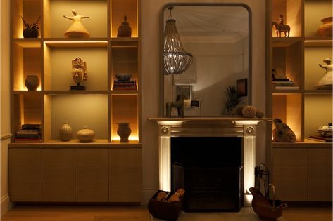 Accent Lighting Living Room, Bookshelf Lighting, Hidden Lighting, Bookcase Lighting, Large Floor Lamp, Shelf Lighting, Floor Standing Lamps, Light Architecture, Formal Living Rooms