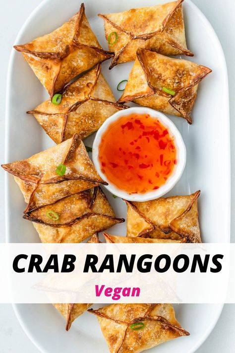 Dairy Free Crab Rangoon Dip, Dairy Free Crab Rangoon, Vegan Asian Appetizers, Vegan Cream Cheese Wontons, Vegetarian Crab Rangoon, Vegan Wonton Filling, Fancy Vegan Appetizers, Vegan Crab Rangoon, Vegan Wontons