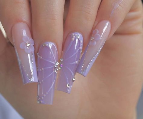 Prettiest Nails In The World, Lavender Butterfly Nails Quince, Lilac Table Centerpieces, Nail Designsy2k, Jello With Flowers Inside, Lilac Nails Medium Length, Purple And Silver Butterfly Nails, Extravagant Nails Designs Long, Lavender And Silver Nails Acrylic