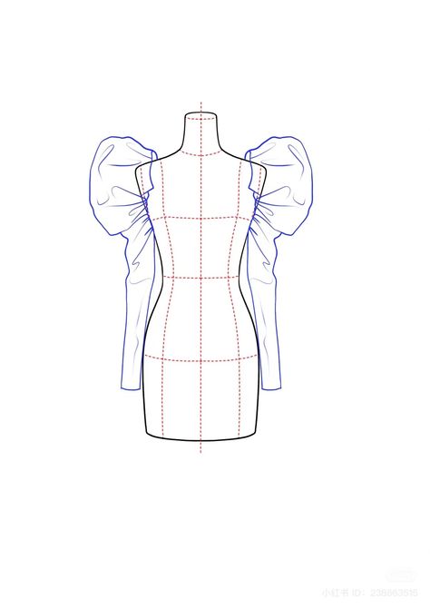 Puffed Sleeves Drawing, Sleeve Design Sketch, Puff Sleeve Drawing Reference, Sleeves Illustration Sketch, Puff Sleeve Technical Drawing, Draw Sleeves, Sleeves Sketch, Dress Technical Drawing, Sleeve Sketch