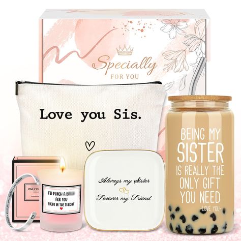 PRICES MAY VARY. Sister Birthday Gifts From Sisters: Having a headche about choosing a gift to your sister? Try this unforgettable cute gift set for her! Our gift set is a fantastic idea that will make her burst into laughter. Your sisters will definitely feel spoiled! Make a Lasting Impression on Your Sisters At First Glance: Our sister gift package includes 6 items, each with funny texts, perfect for your best sisters — 1 x 12oz coffee mug, 1 x soy wax flower-scented candle, 1 x makeup bag, 1 Sister Birthday Basket Ideas, Christmas Gifts For Sister Ideas, Birthday Gifts For Little Sister, Present Ideas For Sister, Cool Birthday Gifts, Sister Gift Ideas, Sister Birthday Gifts, Funny Sister Gifts, Best Secret Santa Gifts