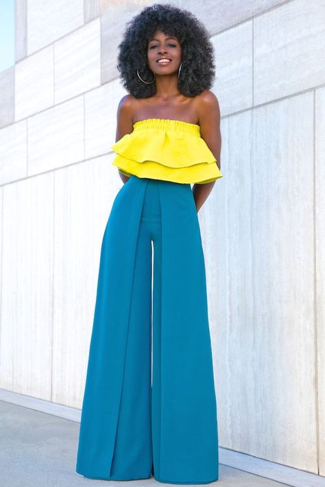 Cropped Ruffle Top + Box Pleat Wide Leg Trousers Style Pantry, Abstract Fashion, Color Blocking Outfits, Wedding Jumpsuit, Todays Outfit, Mode Inspo, Looks Chic, Mode Inspiration, Ruffle Top