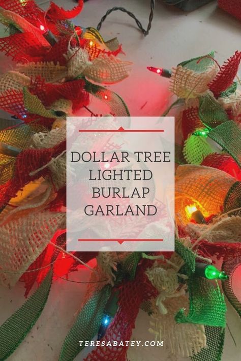 Dollar Tree Lighted Burlap Garland Burlap Christmas Crafts, Diy Christmas Tree Garland, Diy Christmas Gifts For Kids, Girls Night Crafts, Christmas Craft Show, Burlap Garland, Diy Christmas Garland, Christmas Decorations Cheap, Diy Burlap