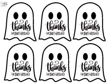 Fall ghost Halloween appreciation gift tag "Thanks for being faBOOlous!"for studentsroom parentsstaff... Fall Ghost, Halloween Gift Tags, Ghost Gifts, Fun Dip, Free Gift Tags, Halloween Tags, Ghost Halloween, Printable Tags, Halloween Gift