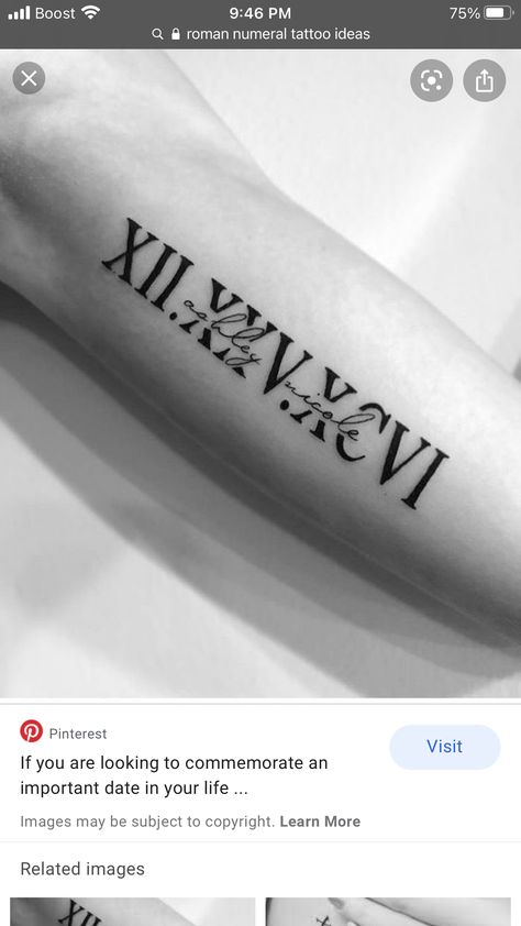 Roma Number Tattoo, Important Date Tattoos, Tattoos Pulseras, Roman Numbers Tattoo, Numbers Tattoo, Memorial Tattoo Ideas, Latin Text, Roman Numeral Tattoos, Z Tattoo