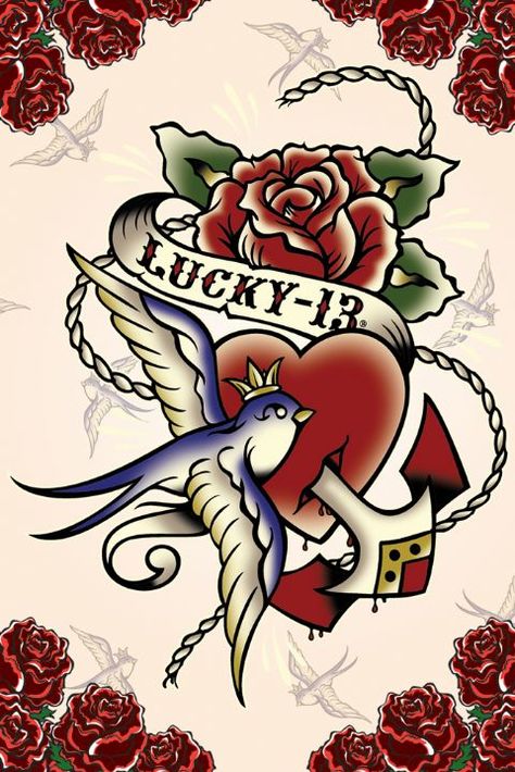 i luv it!! perfect for my wedding tat Lucky 13 Tattoo, Rockabilly Tattoos, Tattoo Canvas, Lucky Tattoo, 13 Tattoo, Rockabilly Art, 13 Tattoos, Swallow Tattoo, Lucky 13