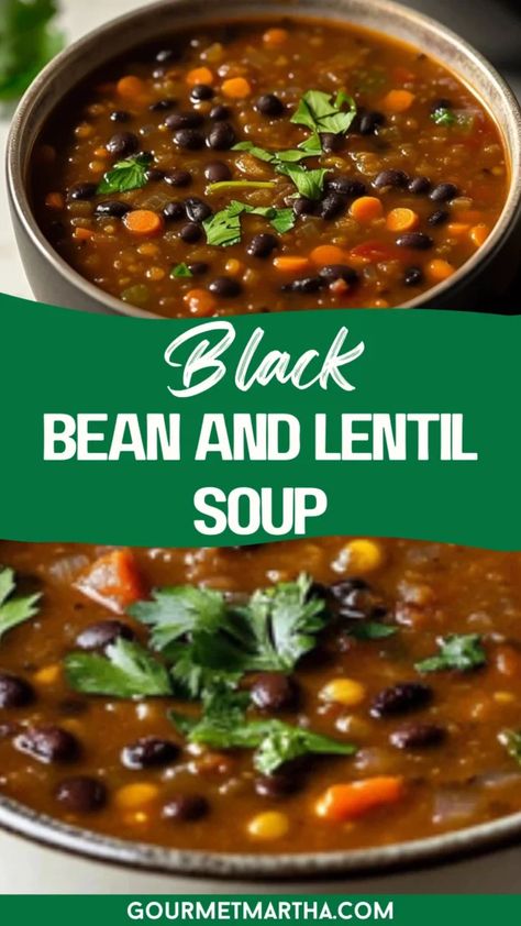 Lentil And Black Bean Soup, Black Bean And Lentil Soup, Black Bean Lentil Soup, Pumpkin Black Bean Soup, Bean And Lentil Soup, Spicy Bean Soup, Spicy Lentil Soup, Comforting Meals, Black Bean Soup Recipe