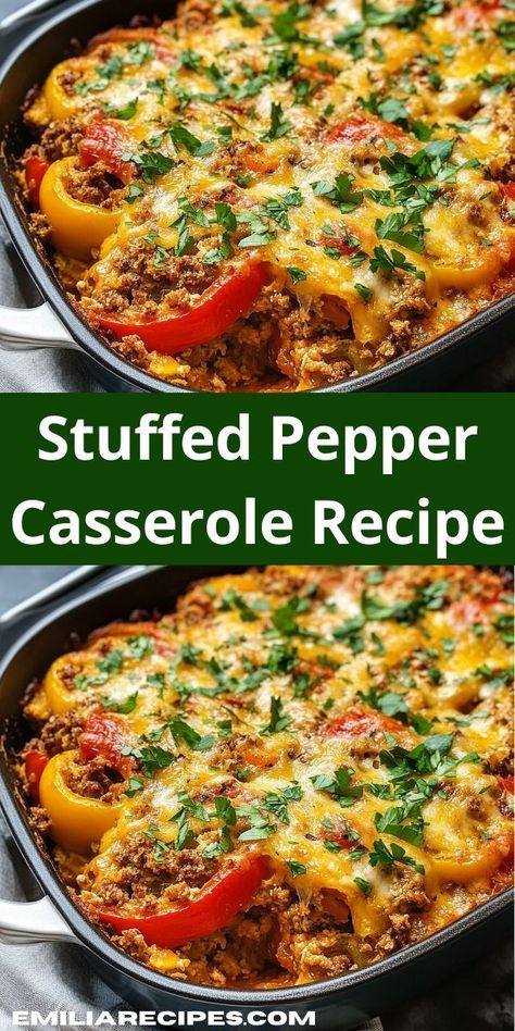 Craving stuffed peppers beef? This Stuffed Pepper Casserole Recipe is perfect for dinner for two or family meals. It’s one of the tastiest casserole recipes easy to make, ideal for quick dinner ideas. Stuffed Peppers Beef, Pepper Casserole, Easy Stuffed Peppers, Ground Beef Rice, Stuffed Pepper Casserole, Yummy Casserole Recipes, Beef Rice, Hearty Casseroles, Stuffed Pepper