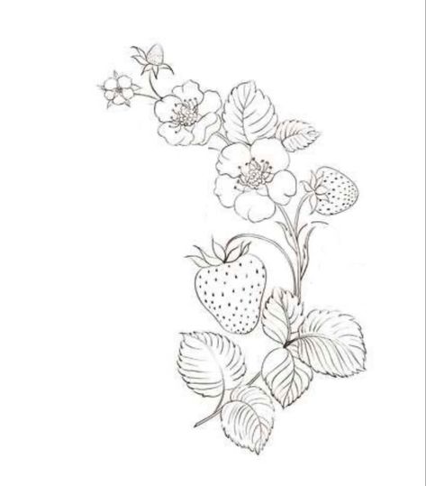 Drawing Berries, Strawberry Tattoos, Drawing Strawberry, Cottagecore Tattoo, Strawberry Drawing, Earthy Tattoos, Strawberry Tattoo, Vine Drawing, Handpoke Tattoo