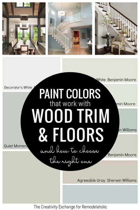 Paint Colors That Go With Wood Floors And Wood Trim From Remodelaholic Paint Colors For Wood Trim, Foyer Paint Colors, Painting Wood Trim, Stained Wood Trim, Natural Wood Trim, Dark Wood Trim, Cherry Wood Floors, Light Paint Colors, Picking Paint Colors