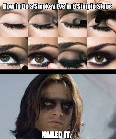 Winter Soldier Nails It. Makeup Memes, Steve Rogers, Bucky Barnes, Macaroons, I Smile, Smokey Eye, Bones Funny, Percy Jackson, Gotham