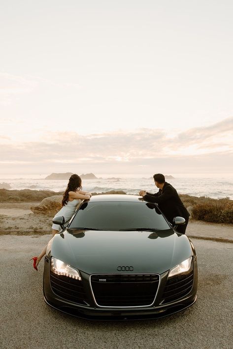 engagement photo inspo, classy engagement photo outfits, beach engagement photos, carmel beach engagement, photoshoot prop ideas, audi cars, audi couple inspo, engagement photos with cars, couples photos with cool cars, vintage cars big sur, vintage car couples shoot, outfit ideas for engagement photos, california engagement photo locations, big sur photo spots, beach vibes, couples goals, california wedding photographer, big sur wedding photographer Couples Car Shoot, Car Photoshoot Couple Picture Ideas, Couples Car Photoshoot, Corvette Photoshoot, Hoco Poses With Date, Photoshoot Prop Ideas, Car Couples, Prom Car, Car Engagement Photos