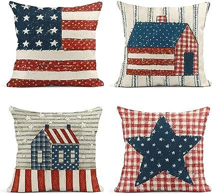 Amazon.com: ArtSocket Set of 4 Linen Throw Pillow Covers Day 4Th of July Independence Decorative Pillow Cases Home Decor Square 18x18 inches Pillowcases : Home & Kitchen Holiday Pillow Covers, American Flag Pillow, Patriotic Pillow, Holiday Pillow, American Decor, Garden Pillows, Linen Throw Pillow, Bowl Fillers, Linen Throw