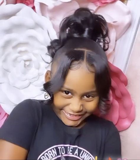 Kids Prom Hairstyles Black, Hairstyles For Little Black Girls Kids Graduation, Kids Straight Hairstyles Black, Girl Ponytail Hairstyles Kids Black, Black Girls Hairstyles For Kids Blowout, Wedding Hairstyles For Black Kids, Silk Press Kids Styles, Slik Press Hairstyles Kids, Toddler Silk Press Natural Hair